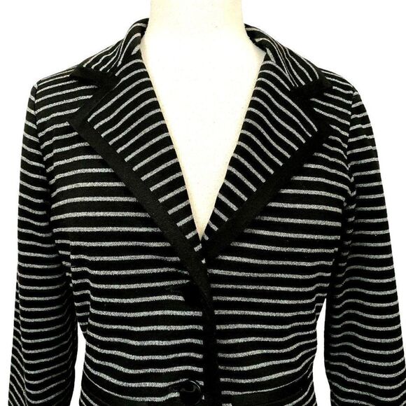 Sandro Studio Sz S Black & Gray Striped Semi-Fitted Shorter Length Jacket Blazer - Picture 2 of 7